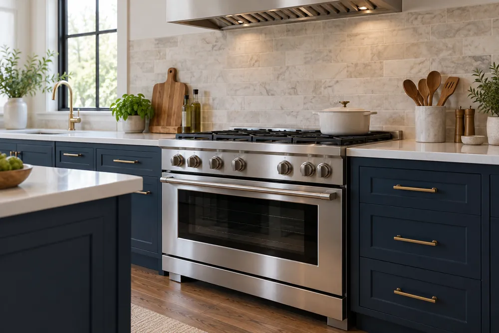 Modern residential kitchen with an oven and range